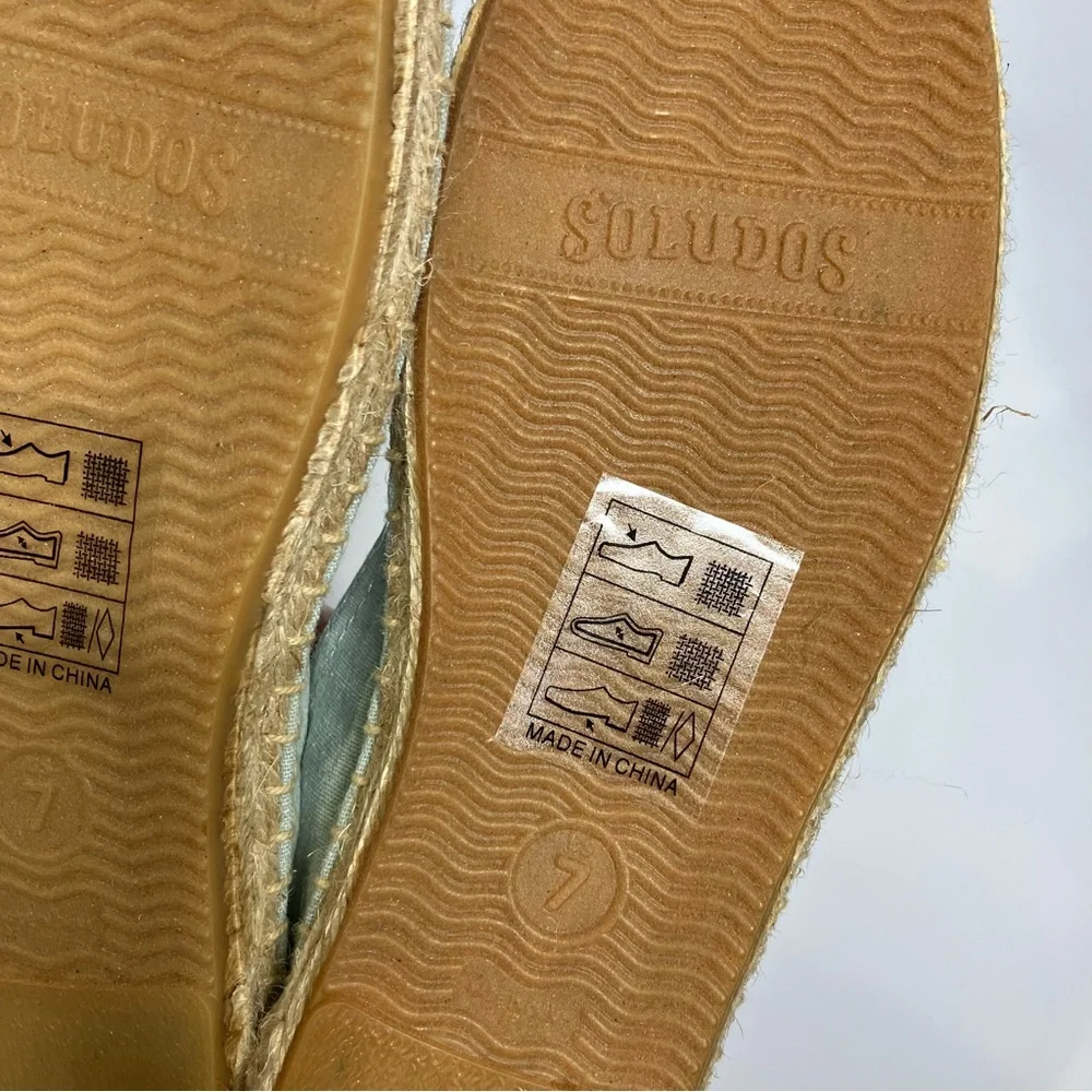 Anthropologie Soludos picnic espadrilles flamingo embroidery blue pink‎ size 7